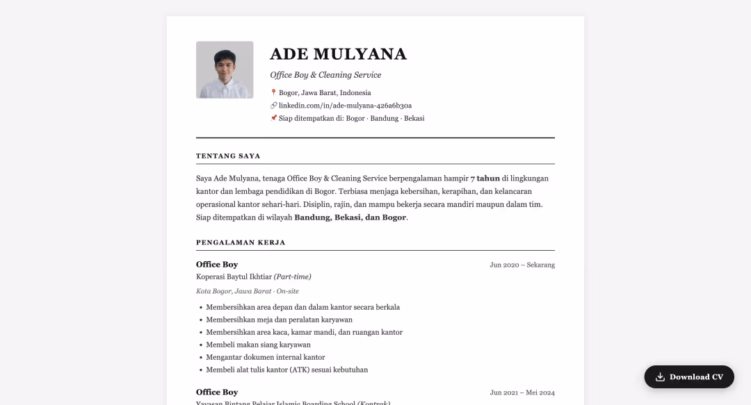 Ade Mulyana — Personal Branding & ATS-Ready CV website by Vito Atmo